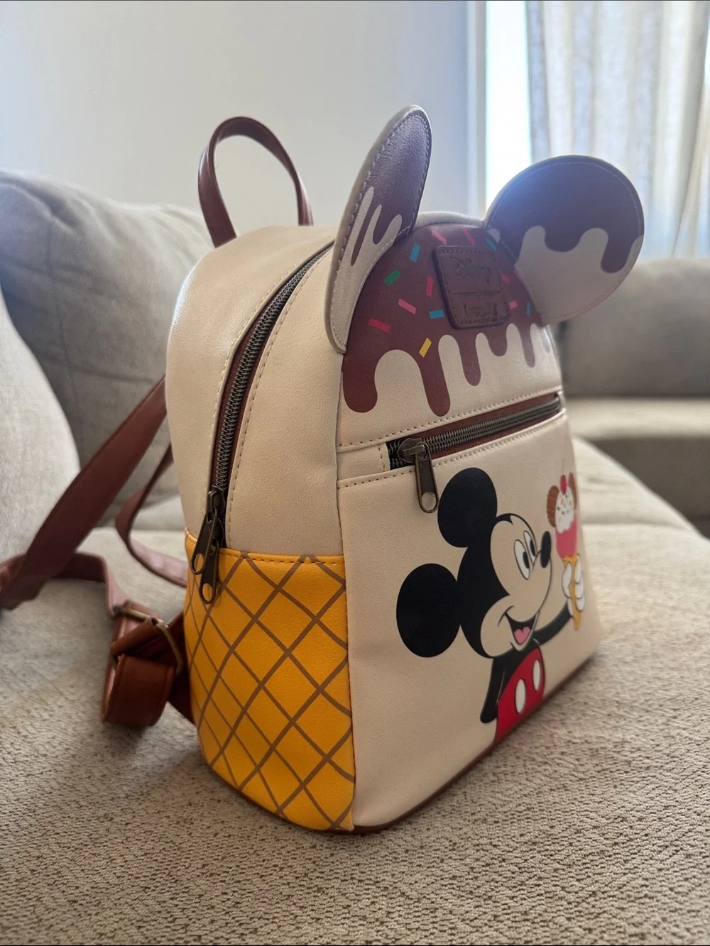 Loungefly Disney Mickey Mouse Ice Cream Mini Backpack - Cream, Brown, Black, Red